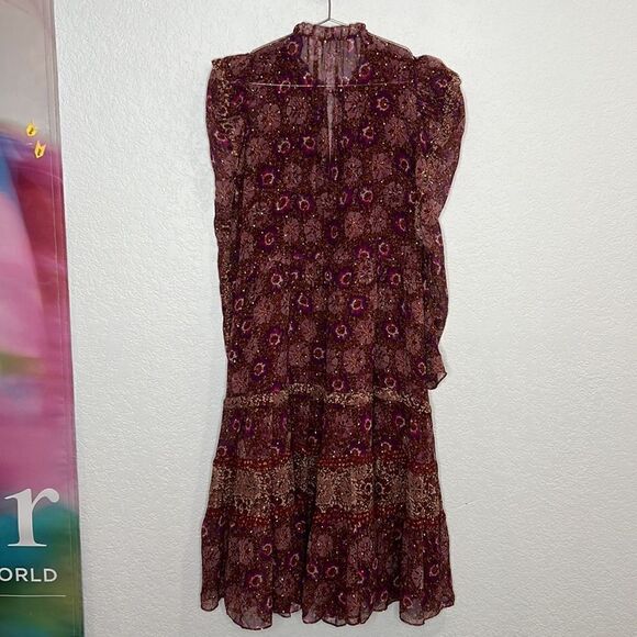 ULLA JOHNSON ALESSANDRA SILK FLORAL MIDI DRESS -WINE Silk Size 0 - Picture 7 of 15